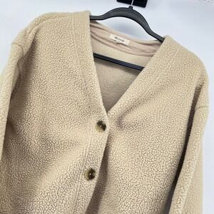 Madewell Womens Beige Faux Fur Cardigan Size S Long Sleeve Button Up Sweater